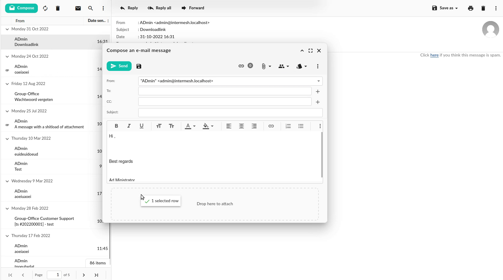 Use drag and drop to send e-mail messages as attachments