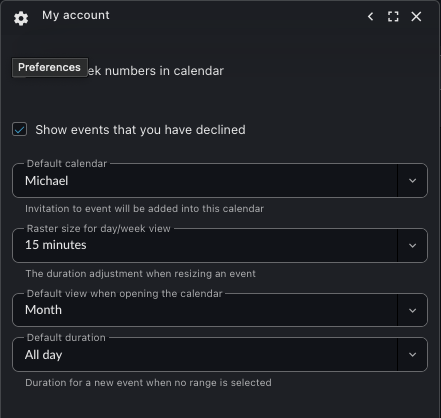 Calendar settings