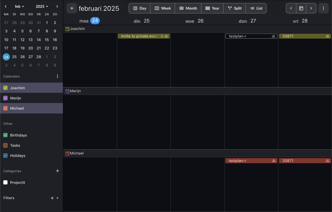 Split calendar view